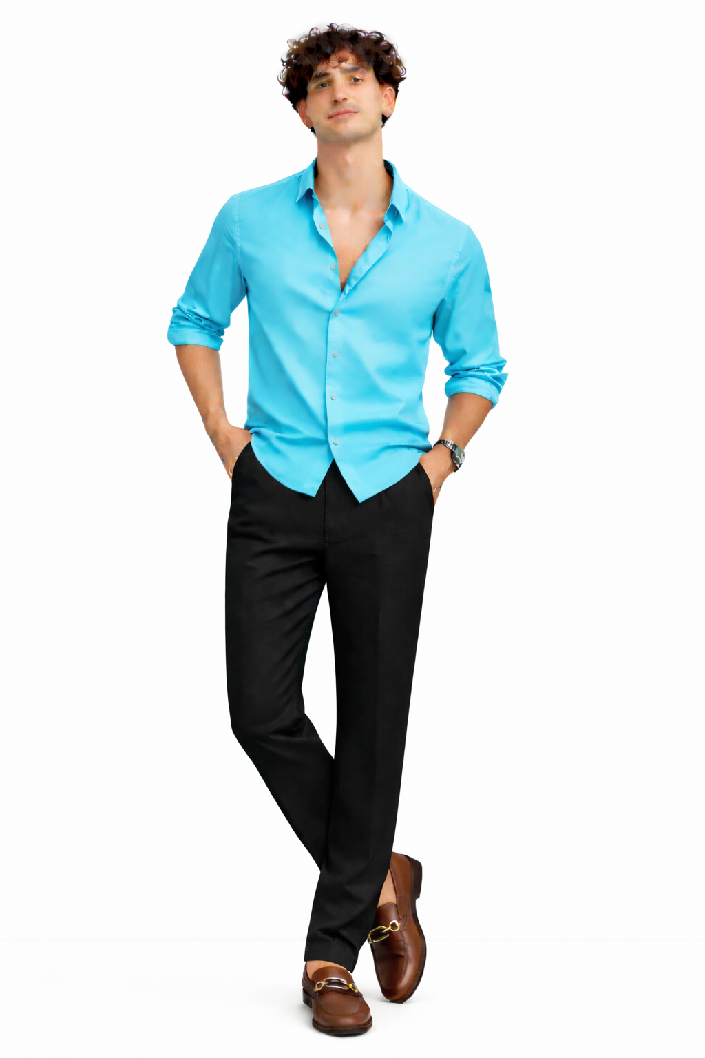 Ocean Blue Shirt & Black Pant Set
