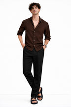 Brown Shirt & Black Pant Set