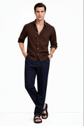 Brown Shirt & Navy Pant Set