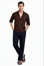 Brown Shirt & Navy Pant Set