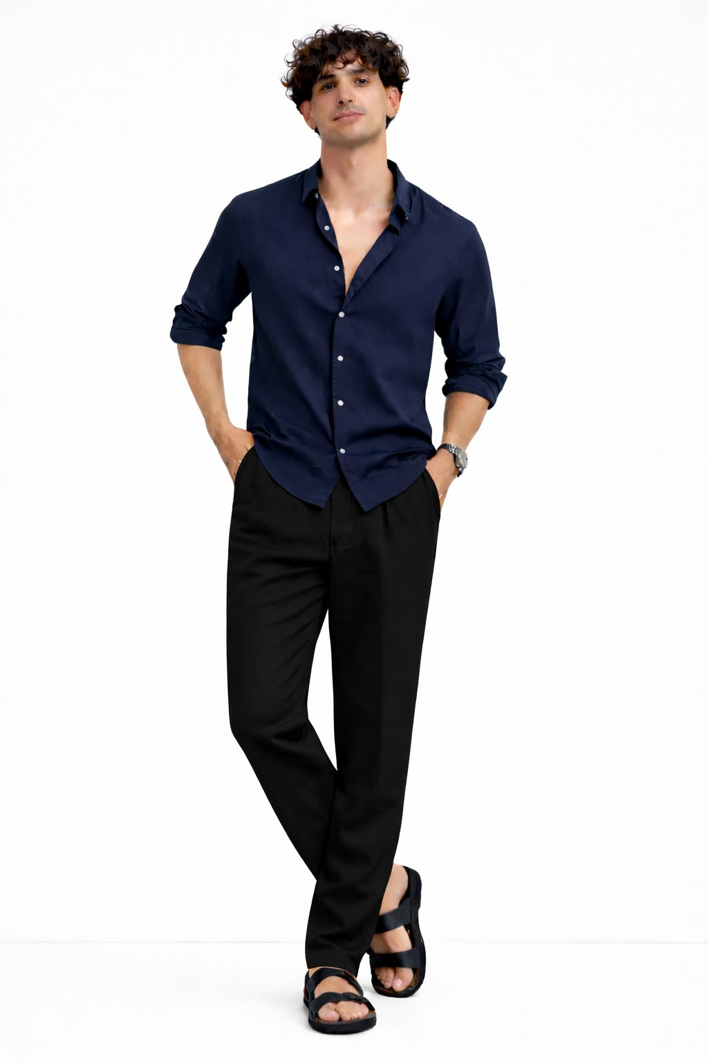 Navy Blue Shirt & Black Pant Set