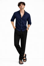 Navy Blue Shirt & Black Pant Set